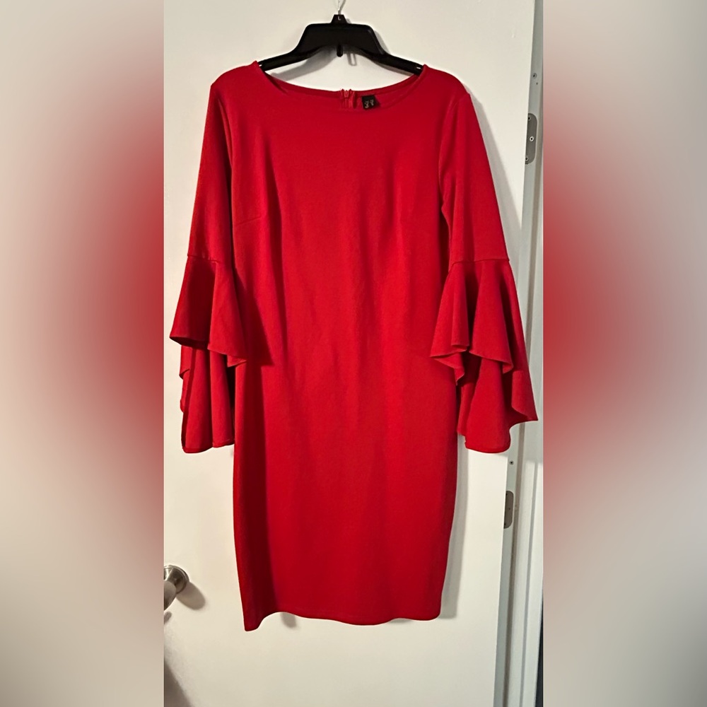 Elegant Red Ruffle Sleeve Dress